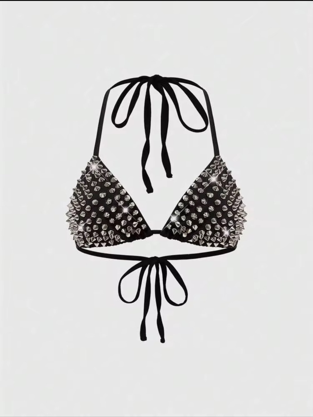 Boohoo Black Spike Studded Triangle Bikini Top